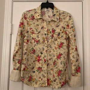 Floral snap-up western shirt with striped cuffs